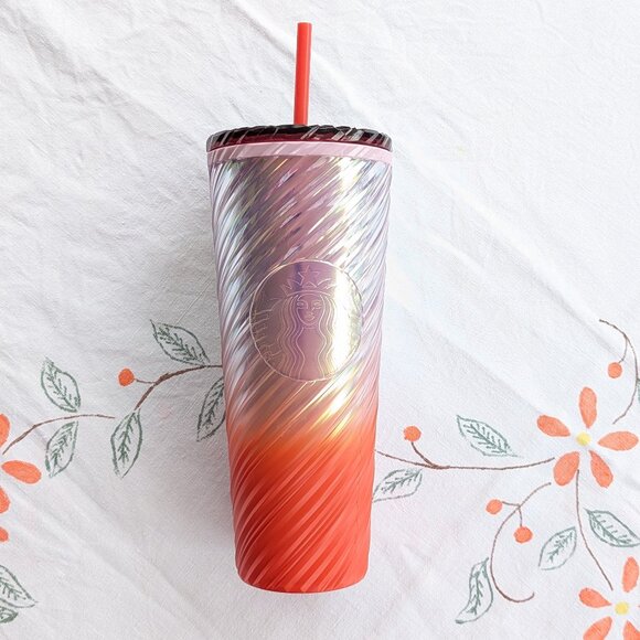 Starbucks Sunrise Swirl Cold Cup 24 oz Pearl Pink Orange Ombre Swirl NWOT - Picture 2 of 9